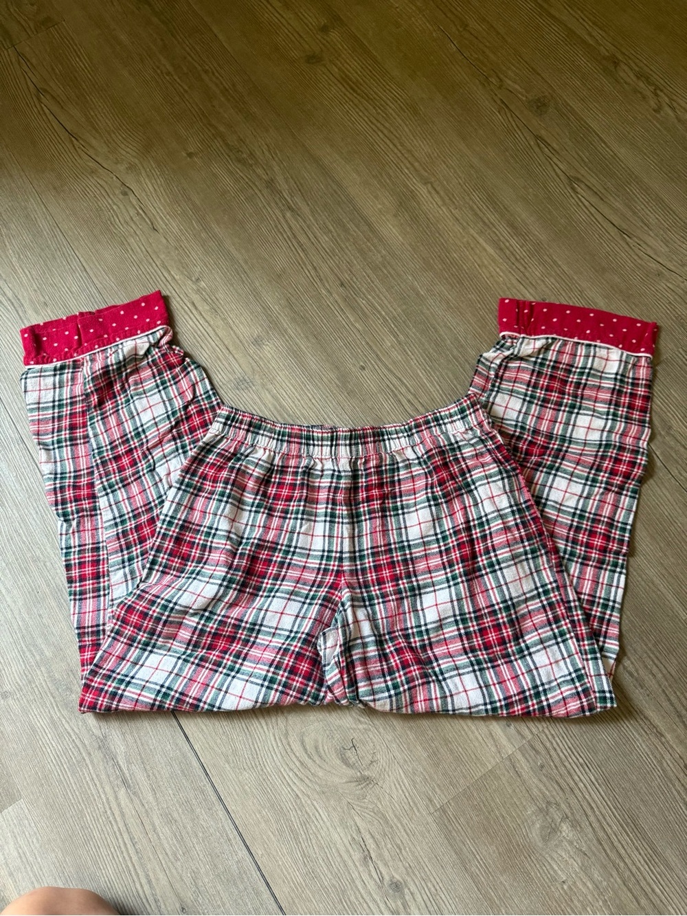 Liz Claiborne Red and White Plaid Flannel Pajama Pants with Red Cuffs